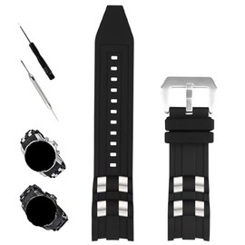 XIW Compatible for 26mm Invicta Pro diver Rubber Watch Band With Silver/Golden Insert Replacement for men Silicone Wirstband Strap women Bracelet (Black Band Silver Insert)