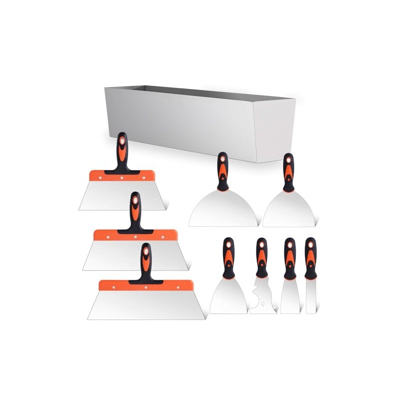 Drywall Knife Set, 10Pcs Drywall Tools Includes Stainless Steel Putty