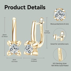 Extravagant Diamond Hoop Earrings Moissanite 5.0 mm with 1.0 Carat Yellow Gold Plated Hypoallergenic for Sensitive Skin with Stylish Gift Box and Certificate of Authenticity