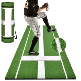 Shopsource Softball Pitching Mat, 10 x 3 FT Baseball Training Mat, Upgraded Anti-Slip Mat with Stitched Embroidery Turf, Baseball Training Mat with Soft Rubber Pitching Mound for Indoor Outdoor