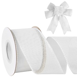 White Burlap Ribbon 2-1/2 Inch x 10 Yard - Mupera Wired Ribbon for Wreaths, Tree Decoration, DIY Craft, Wreath, Christmas Outdoor Decoration