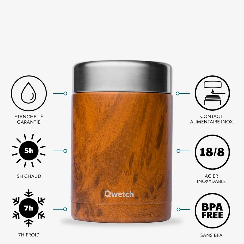 QWETCH Adult Unisex Stainless Steel Vacuum Flask, Wood (Brown), One
