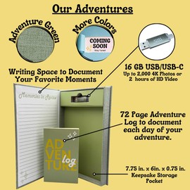 Adventure Photo & Keepsake Album: Physical and Digital Storage for Vacations, Family Trips, Travel Memories – Memory Box, Scrapbook, Photo Album with 16GB USB for Offloading Photos- Adventure Log.
