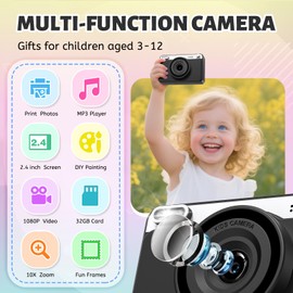Kids Camera Instant Print, 1080P Instant Camera for Kids with 5 Rolls Print Paper & 32GB Card, Kids Digital Cameras Christmas Birthday Toddler Boys Gifts for Girls Toys Age 3-12