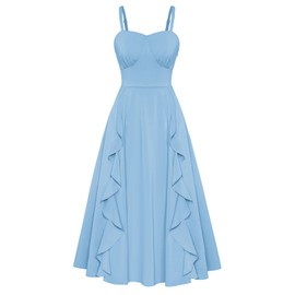 Belle Poque Womens Cocktail Dresss Summer Wedding Guest Dresses for Women Mocked Midi Dress Light Blue L