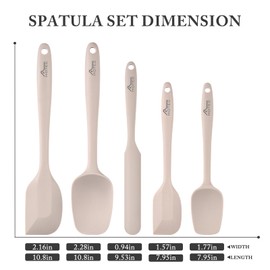 HOTEC High Heat Resistant Food Grade Silicone Rubber Spatula Set BPA Free for Baking, Cooking, and Mixing Non Stick Dishwasher Safe Set of 5, Khaki