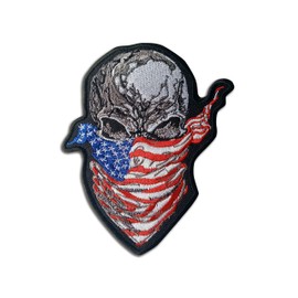 Skull Patch - Skull with Bandana USA Flag Patch - Embroidered Patch - Hook and Loop Patch - Patch for Backpacks, Bags, Jackets, Vest, Clothes - Patch for Caps - Backpack Accessories