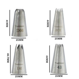 Tumtanm Large Piping Nozzles, 4Pcs #2CZ #D66#4B #1M Stainless Steel Seamless Icing Piping Nozzle Tip Set for Cupcakes and Baking