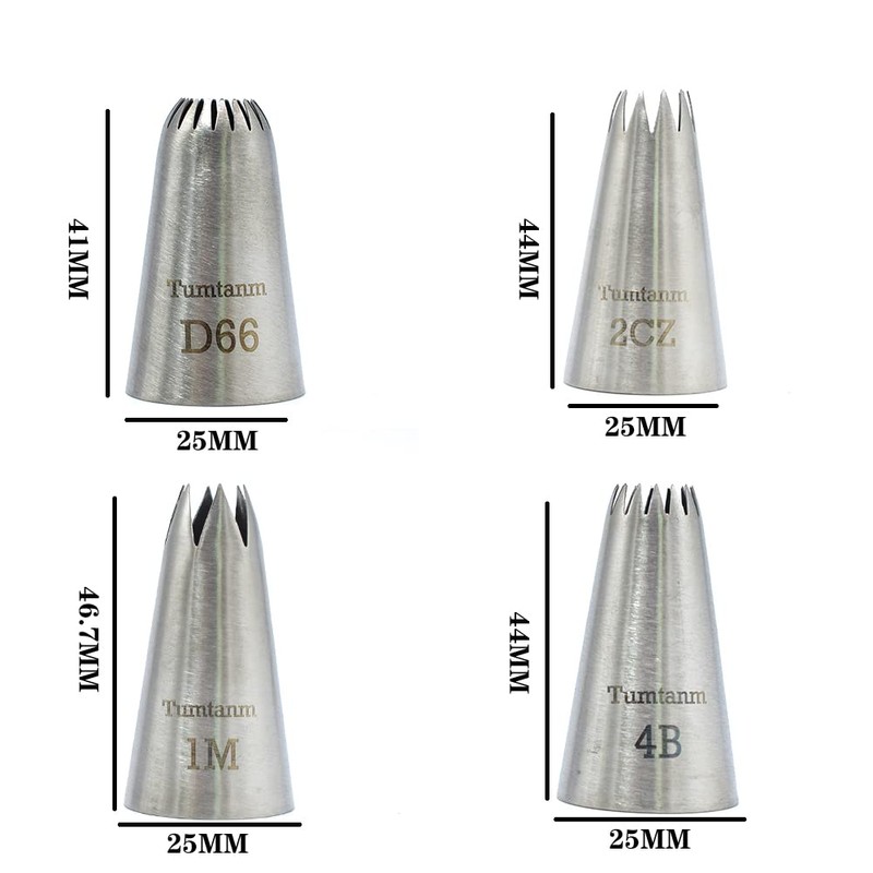 Tumtanm Large Piping Nozzles, 4Pcs #2CZ #D66#4B #1M Stainless Steel