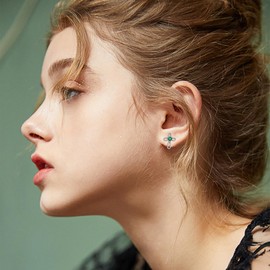 VONALA Cross Earrings 925 Sterling Silver May Birthstone Heart Cross Stud Earrings Religious Christian Baptism Jewelry First Communion Day Gifts for Women