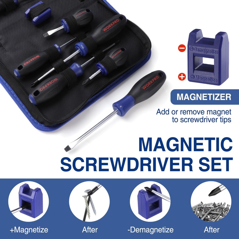 WORKPRO 10-Piece Magnetic Screwdriver Set with Pouch, Phillips, Slotted, Flat