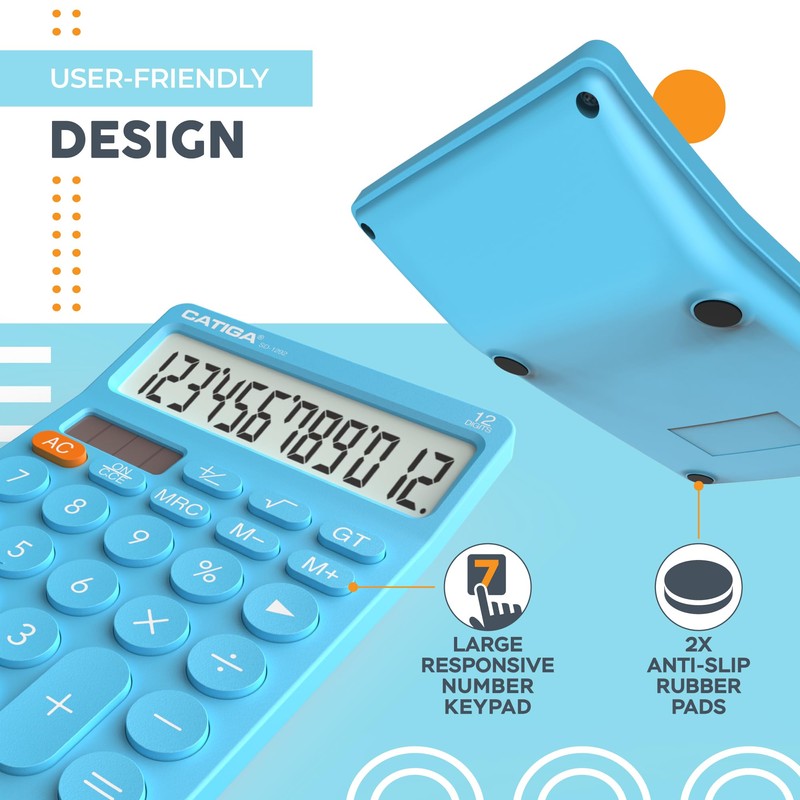 CATIGA 12 Digit Desktop Calculator with Large LCD Display, White