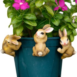 Kelendle 3Pack Flower Pot Huggers Animals Resin - Plant Pot Huggers Figurine Planter Edge Decor Hanging Rabbit Statue for Indoor Outdoor Decoration