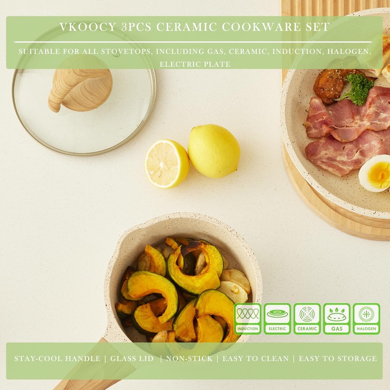 Vkoocy Non Stick Pots and Pans Set, Healthy Ceramic Cookware