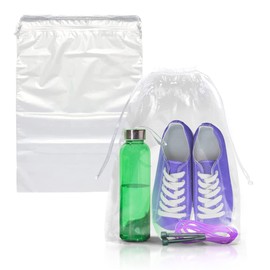 PUREVACY Clear Drawstring Bag, 9 x 12 Inches. 50 Pack Clear Plastic Drawstring Bags. 2 Mil Double Drawstring Clear Bags. Waterproof Bags for Goodies, Travel Essentials, Shoe Organizer Bags