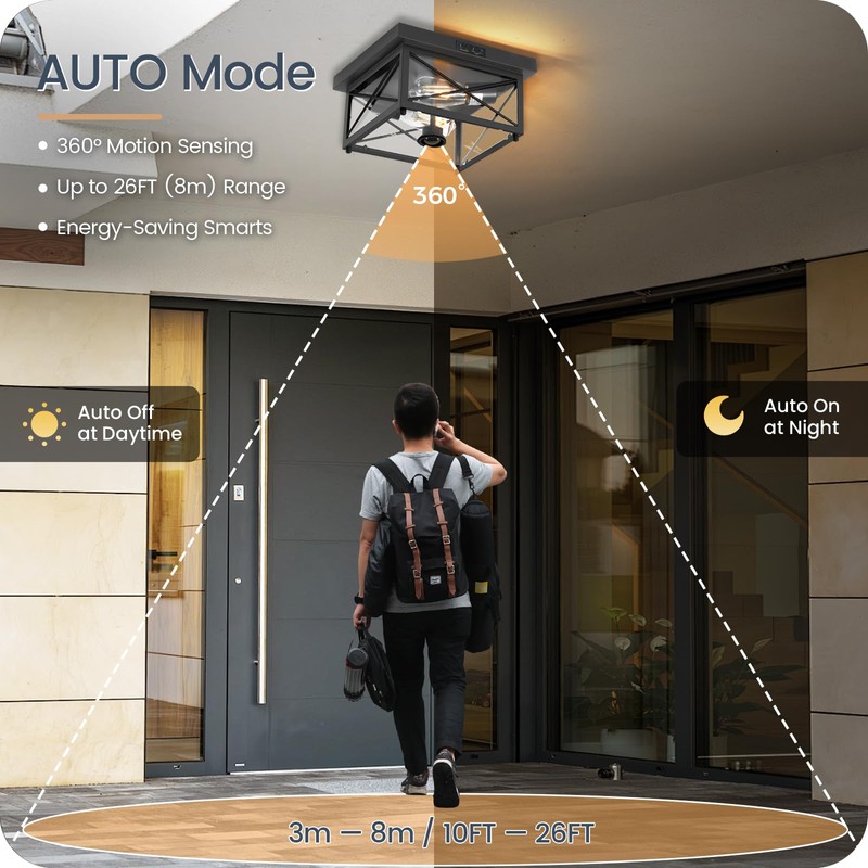 GOEBLESON Motion Sensor Outdoor Ceiling Light, Outdoor Flush Mount Ceiling