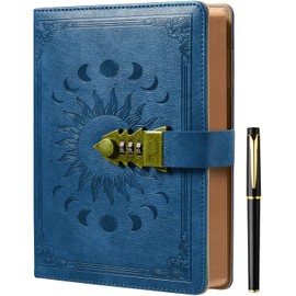 Lock Diary with Pen, Secret Diary with Lock, A5 Ruled 240 Pages PU Leather Journal with Lock, Refillable Hardcover journals for Writing Personal Planner Organizern, Size A5(85.9 × 8.5 Inch) SteelBlue