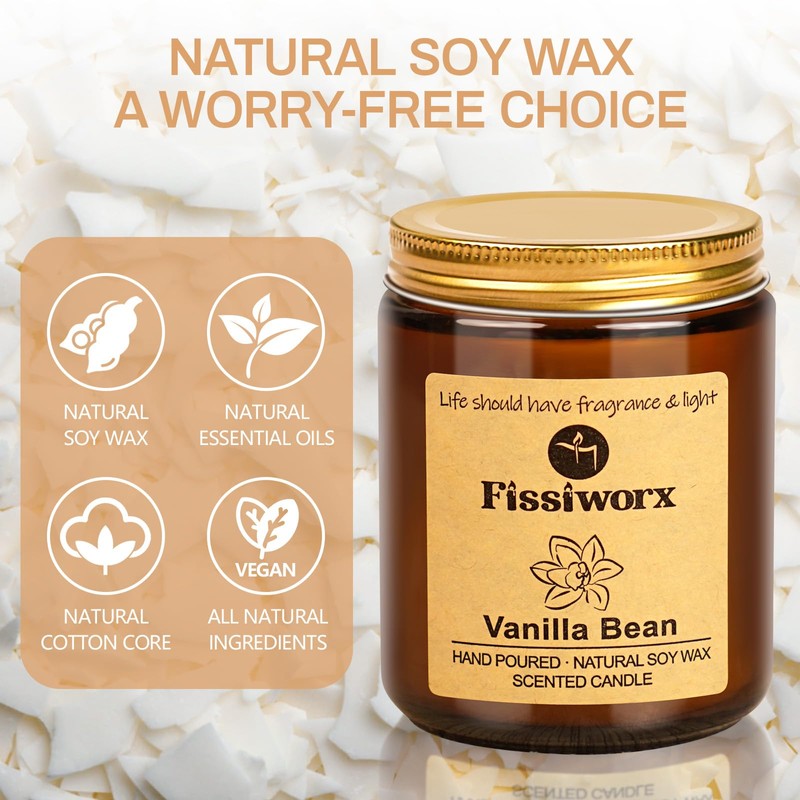 Fissiworx Vanilla Scented Candle Set 2 Pack, Candle for Home