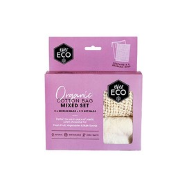Ever Eco Reusable Produce Bags Organic Cotton Mixed Set - 2 Muslin Bags & 2 Net Bags