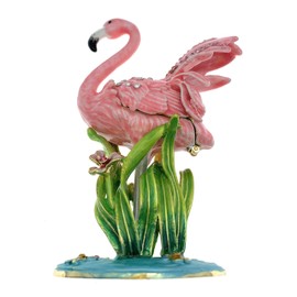 Kubla Crafts Enameled Fancy Flamingo Trinket Box, Accented with Austrian Crystals, 4.25 Inches Tall