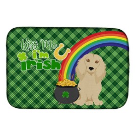Caroline's Treasures WDK4807DDM Longhair Cream Dachshund St. Patrick's Day Dish Drying Mat Absorbent Dish Drying Mat Pad for Kitchen Counter Dish Drainer Mat for Countertop, 14 x 21", Multicolor