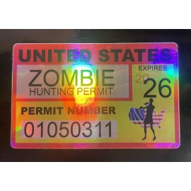 Egl USA Zombie Hunting License Holographic Sticker Permit Funny Decal Bumper Jdm