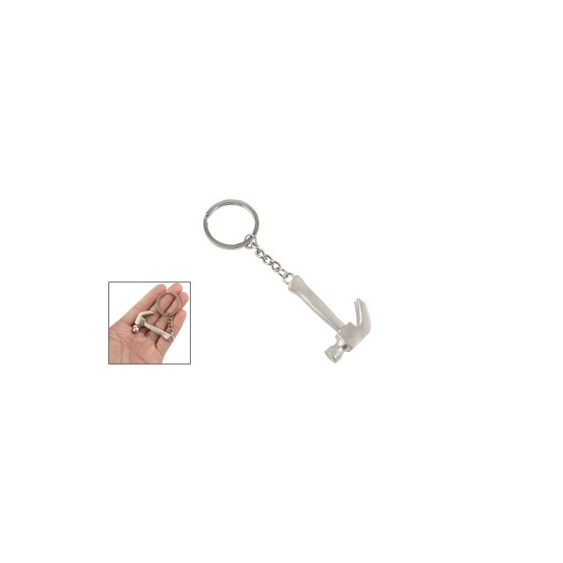 Mini Alloy Hammer Shape Pendant Keyring Key Chain Silver Tone