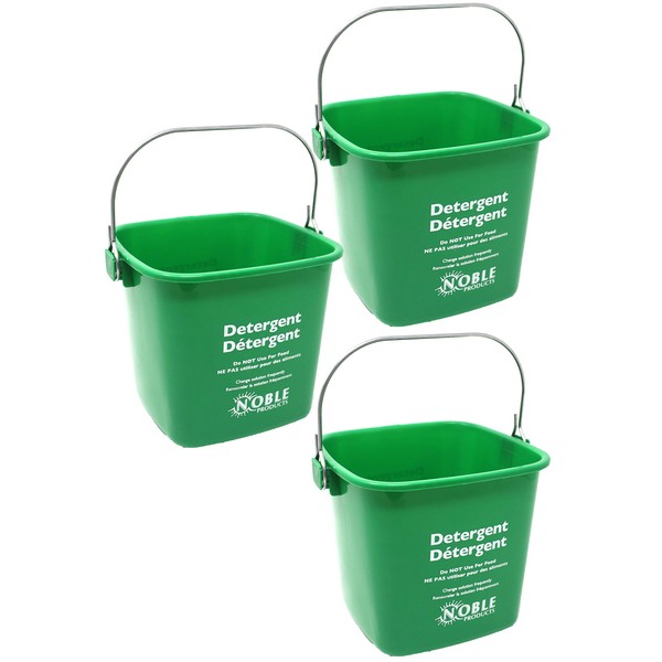 Small Green Detergent Bucket - 3 Quart Cleaning Pail - Set of 3 Square Containers