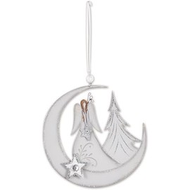 Sunset Vista Designs Decorative Hanging Figurine Christmas Ornament, 6 Inch Metal, Angel on Moon