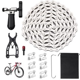 Bike Chain, 6/7/8 Speed Bicycle Chain Link Removal Tool, 12 PCS Mountain/Road Cycling Maintenance Tools Kit, with Bike Parts Bike Chains for Road Mountain Racing Cycling (1/2 x 3/32 inch 116 Links)