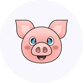 24 x 40mm Round 'Happy Pig Face' Stickers (SK00058358)