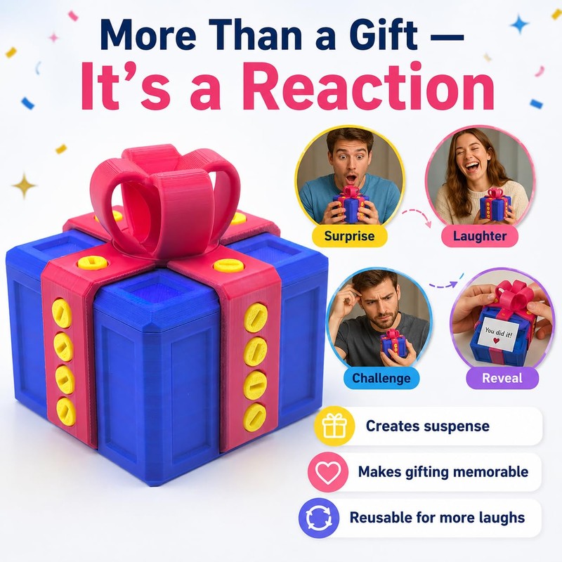 sofarefinish 3.14'' Annoying Gift Box, Multicolor 3D Printed Prank Box,