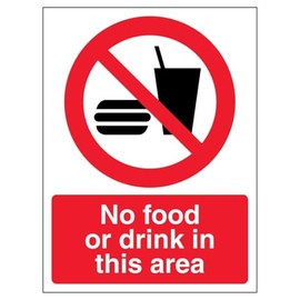 V Safety No Food Or Drink In This Area - Portrait 200 x 300mm - 2mm Rigid Plastic Safety Sign