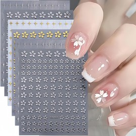Flowers Star Nail Art Stickers - Silver Gold Star Flower Nail Decals Nail Simple Cute Flowers Star Shapes Stickers for Nail Art Design 3D Self-Adhesive Stars Nail Charms Sticker Manicure Decoration