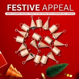 Set of 20 Christmas Bells for Decoration Vintage, Small Jingle, Witch, and Cow Bells Vintage Indian Tin Bells Rustic Chime Vintage Jingle Bell Cow Bells Christmas Tree Crafts