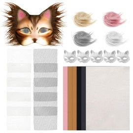 29 Pcs DIY Therian Mask Kit, Blank Cat Mask, Creative Cat Mask Making Kit, Furry Therian Crafting Supplies with Fur Eye Mesh Felt Sheet for Carnival Masquerade Cosplay Party (Color A)