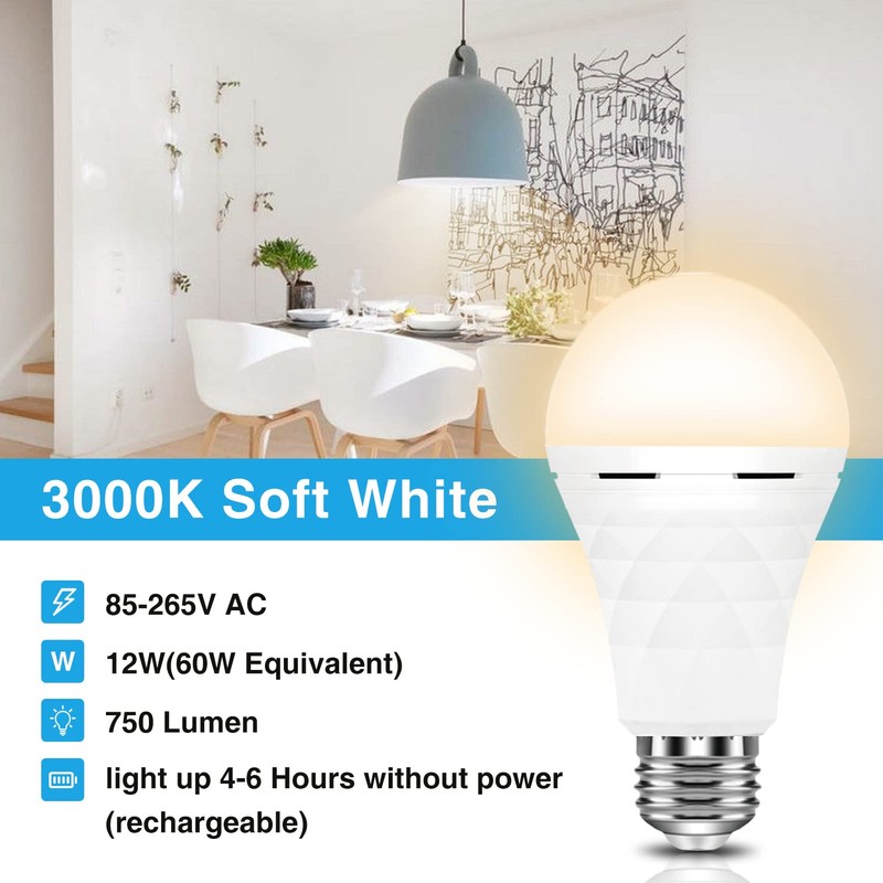 Neporal A19 Rechargeable Light Bulbs, Emergency Light Bulb 60 Watt