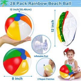 28 Pack 8 Inch Rainbow Beach Balls Bulk, Inflatable Swimming Pool Toys Beach Ball for Kids Birthday Party Favors Outdoor Summer Games Hawaiian Tropical Luau Themed Pool Party Decorations