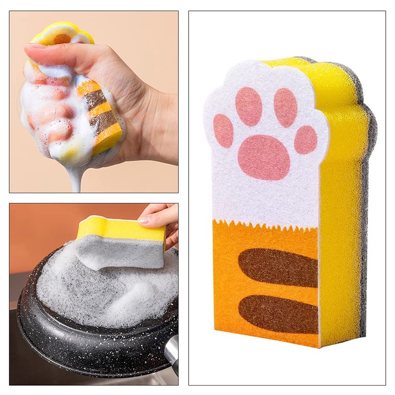 3 Pcs Sponge Brush Cat Claw-Shaped Cleaning Sponge Block Thickening
