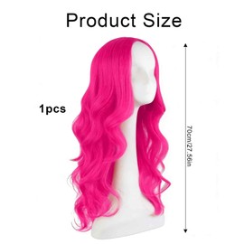 1 Pcs Hot Pink Wigs for Women, 28 Inch/70 Cm Womens Wigses Headband Wigs Curly Wig for Women, Fashion Long Pink Wig Curly Wigses to Daily Use, Gifts and Decoration