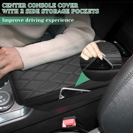 VKGUG Center Console Armrest Cover Compatible with Ford Explorer 2011-2019 Leather Middle Console Arm Rest Box Protector Cushion Padding with Side Pockets Anti-Scratch Black