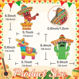Putuo Decor 3 Pcs Mexican Fiesta Table Centerpiece Sign Cinco De Mayo Table Signs Sombrero Cactus Pinata Red Chili Wooden Centerpiece Signs Table Decor Signs for Fiesta Mexican Birthday Party Decor