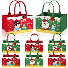 Aliceset 8 Pcs Christmas Gift Bags Felt Christmas Tote with Handles Reusable Shopping Bags,for Xmas Holiday Party Supplies,11.8'' x 7.8'' x 6.9'' (Santa Claus and Snowman)