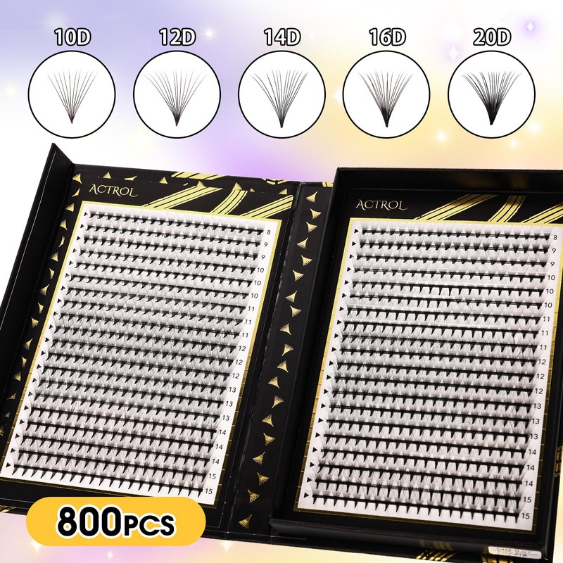 ACTROL Pre Made Fan Eyelash Extensions 16D 0.07 mm D