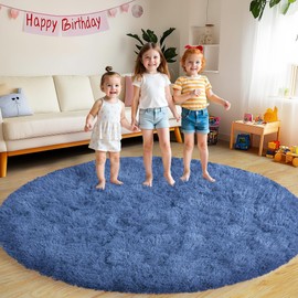 Xexsin Round Fluffy for Bedroom Rugs, 6Ft Navy Blue Shag Circle Rug Non-Slip for Kids Girls Boys Bedroom Dorm Nursery Playroom, Soft Cute Area Rugs for Living Room Decor