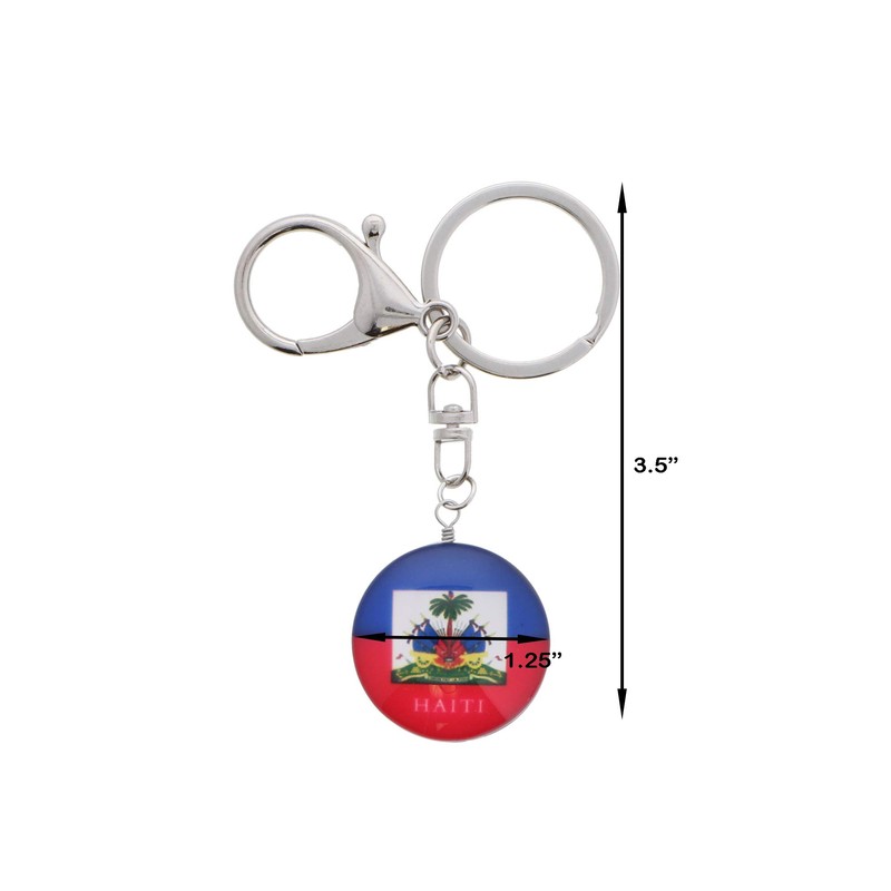 SandT Collection Haiti Round Glass Flag Keyring Keychain