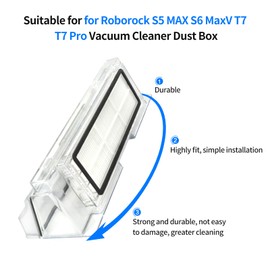 Replacement Dust Bin Collector Box with HEPA Filter ONLY for Roborock S5 MAX S6 MaxV T7 T7 Pro Vacuum Cleaner – NOT Compatible with Other Models