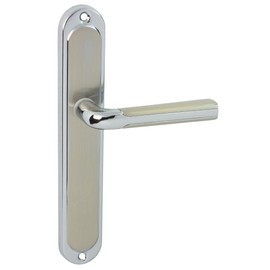 domino Door handle blind handle set, long plate set, door handle for room door, office door, cellar door and interior door, L-shape, aluminium door fittings, silver door handle set, RIO M6/M9