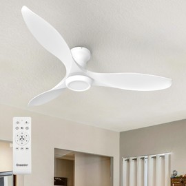 Ensenior 52 Inch Ceiling Fans with lights Remote Control, Flush Mount Low Profile Ceiling Fan with Light, Quiet DC Motor 3 Colors and 6 Speeds, White Ceiling Fan for Bedroom, Living Room, Kitchen