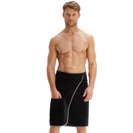 Morgenstern Saunakilt Men's Velcro Cotton Terry Towel Sauna Towel, black